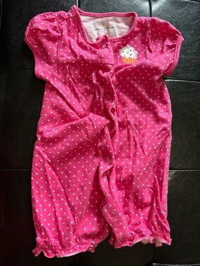 Pink Polka Dot Baby Romper with Cupcake Patch by Jumping Bean 6 mos